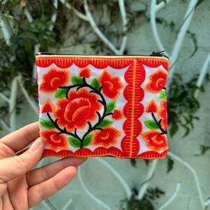 Vibrant Floral Embroidered Cosmetic Pouch